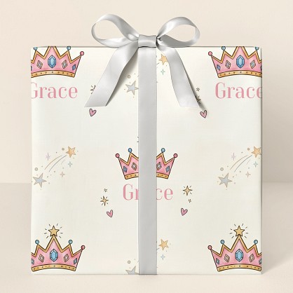 Personalized Princess Crown Birthday Wrapping Paper