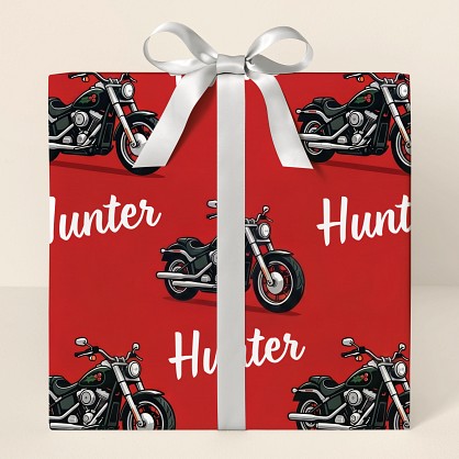 Personalized Red Motorcycle Christmas Wrapping Paper