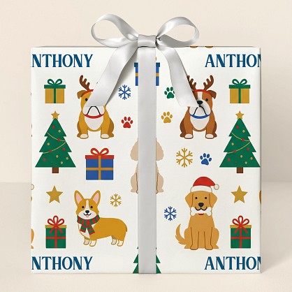 Personalized Christmas Dogs Holiday Wrapping Paper