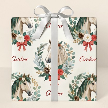 Personalized Christmas Horse Wreath Wrapping Paper