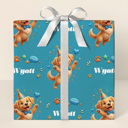 Personalized Congratulations Puppy Celebration Wrapping Paper