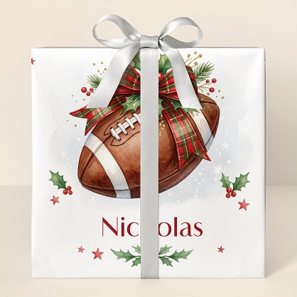 Personalized Christmas Football Watercolor Wrapping Paper