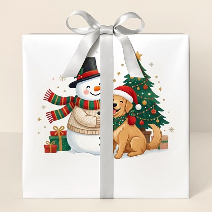 Personalized Christmas Snowman & Dog Wrapping Paper