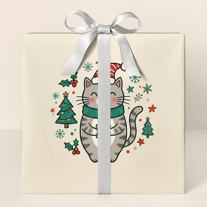 Personalized Christmas Cats Hand-Drawn Holiday Wrapping Paper