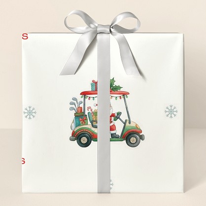 Personalized Christmas Golf Santa Watercolor Wrapping Paper