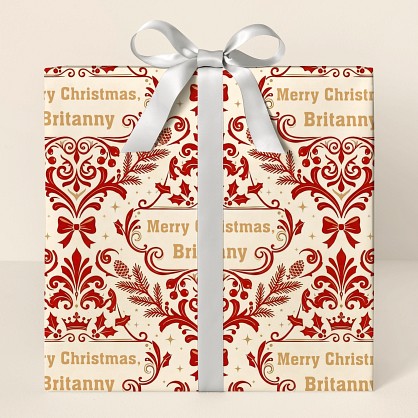 Personalized Christmas Damask Wrapping Paper