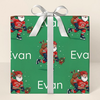Personalized Hockey Santa Christmas Wrapping Paper