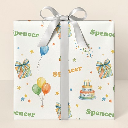 Personalized Watercolor Birthday Celebration Wrapping Paper