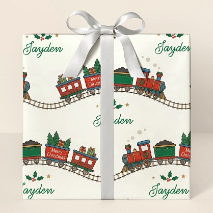 Personalized Christmas Train Adventure Wrapping Paper