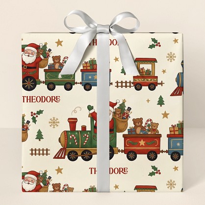Personalized Christmas Train Adventure Wrapping Paper