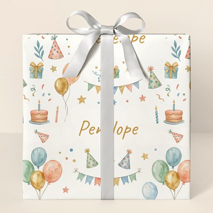 Personalized Watercolor Birthday Celebration Wrapping Paper