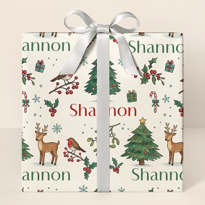 Whimsical Christmas Woodland Personalized Wrapping Paper