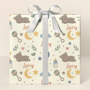 Personalized Baby Shower Teddy Bear Pattern Wrapping Paper
