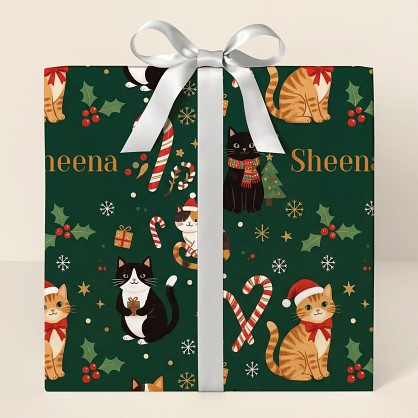 Personalized Christmas Cats & Candy Canes Wrapping Paper