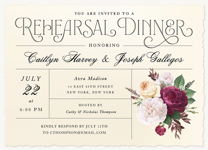 Vintage Bouquet Rehearsal Dinner Invitations