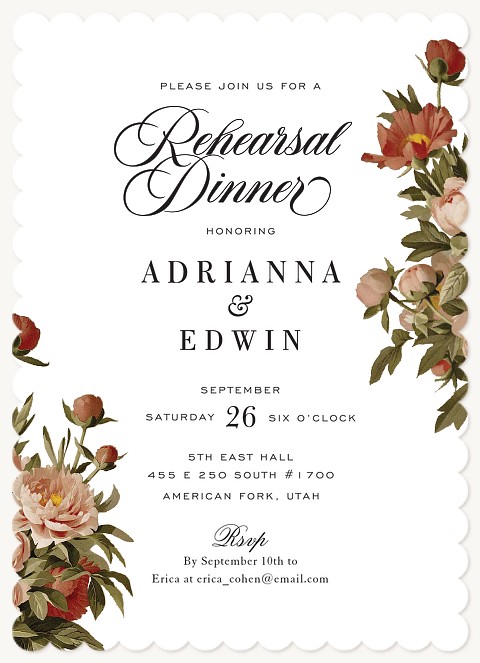 Vintage Peonies Rehearsal Dinner Invitations