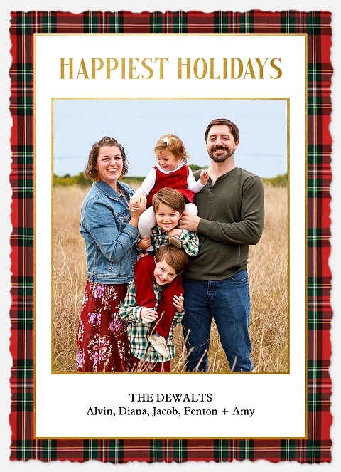 Plaid Portrait Holiday Photo Cards