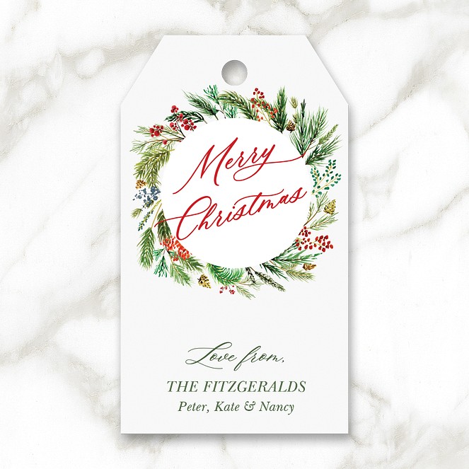 Painted Pine Wreath Custom Gift Tags