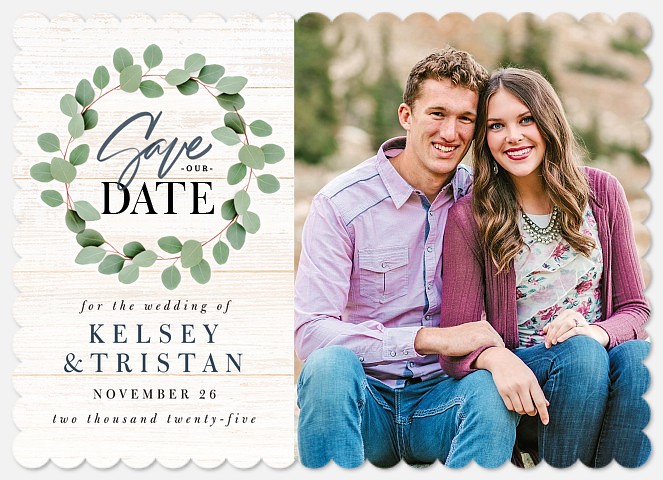 Eucalyptus Wreath Save the Date Photo Cards