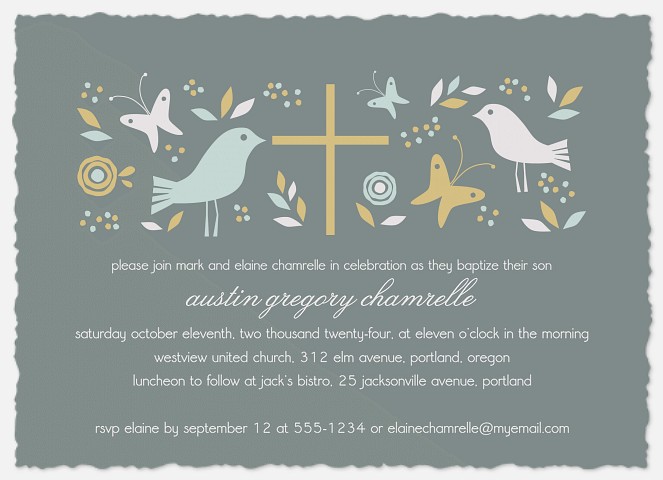 Nature's Blessing Blue Baptism Christening Invitations