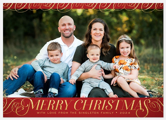 Golden Swirls Holiday Photo Cards