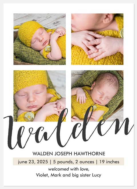 Bold Flourish Baby Birth Announcements