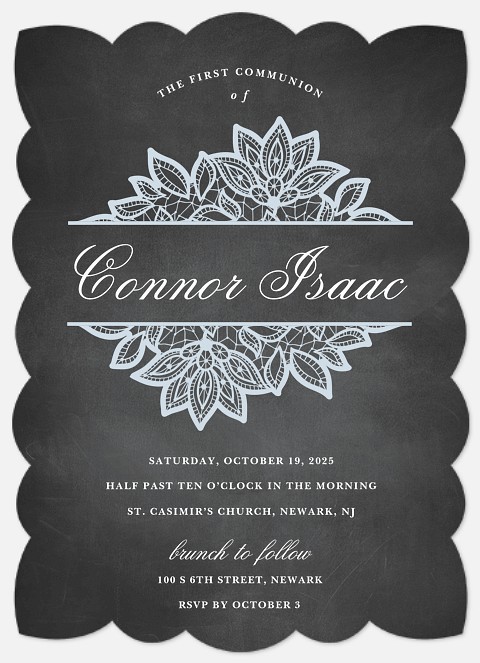Chalkboard Lace First Communion Invitations