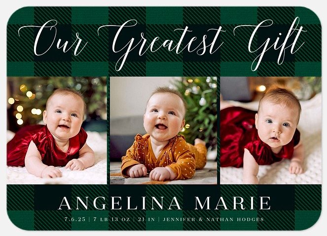 Plaid Debut Christmas Birth Announcements