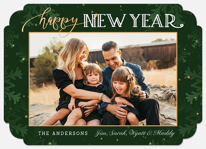 Elegant Green New Years Photo Cards
