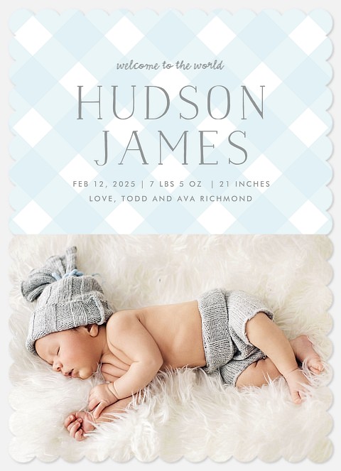 Preppy Gingham Baby Boy Birth Announcements