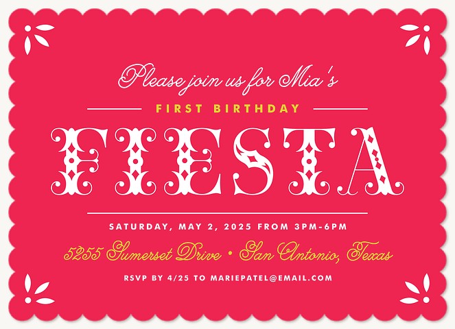 Fiesta Picado  Kids Birthday Invitations