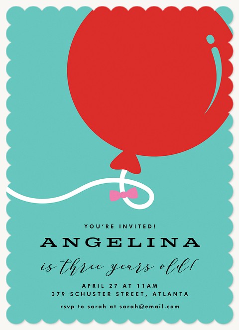 Red Balloon First Birthday Invitations
