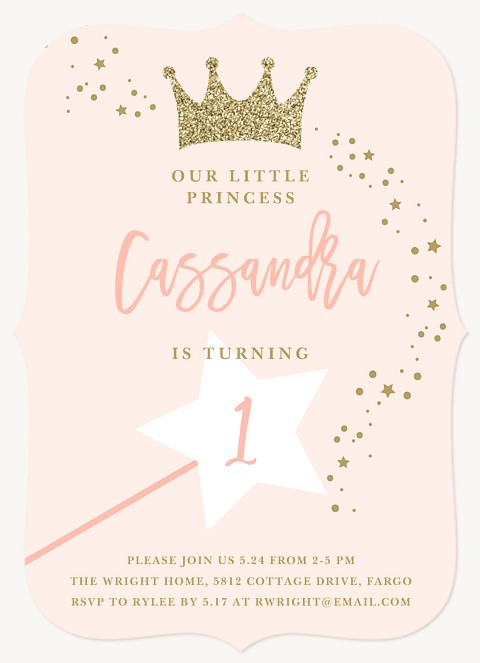 Glittering Princess First Birthday Invitations