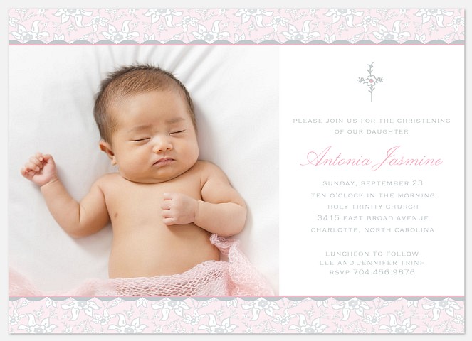 Pink Floral Baptism Christening Invitations