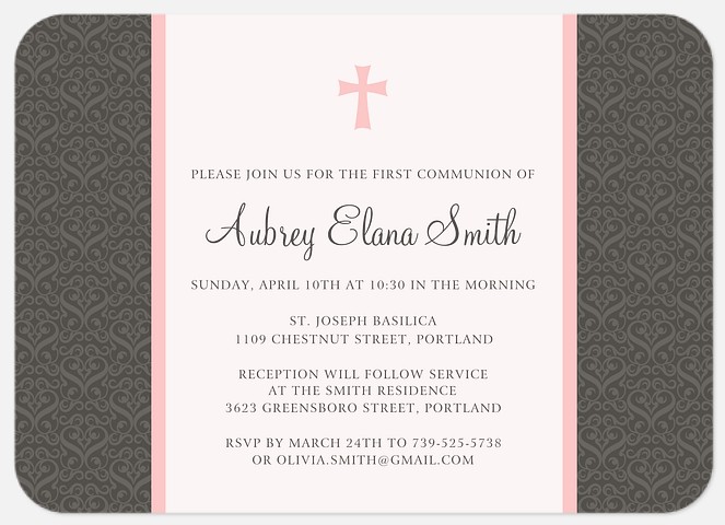 Pink Silver Cross First Communion Invitations