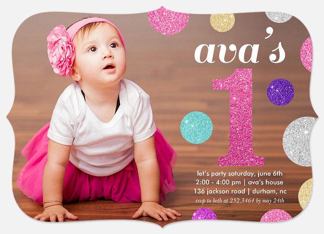 Glitter Dots First Birthday Invitations