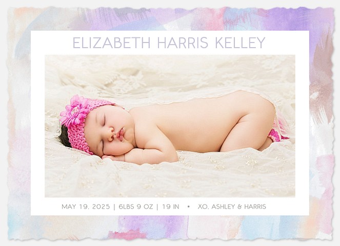 Vivid Watercolor Baby Birth Announcements