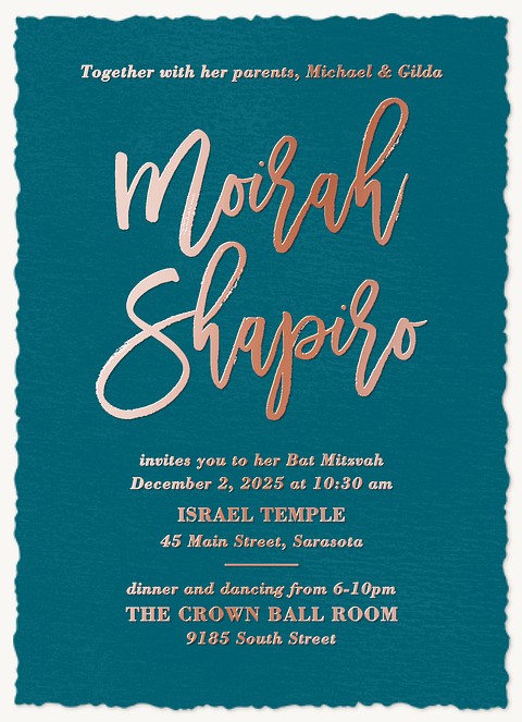 Brushed Calligraphy Bat Mitzvah Invitations