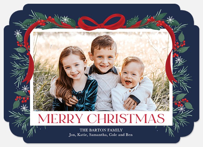 Cozy Foliage Frame Holiday Photo Cards