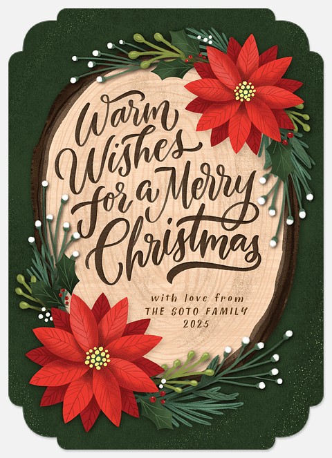 Poinsettia and Pine Holiday Photo Cards