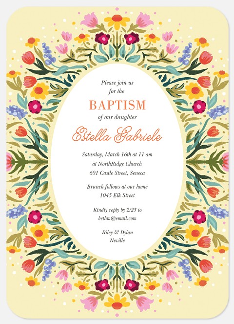 Folk Wreath Baptism Christening Invitations