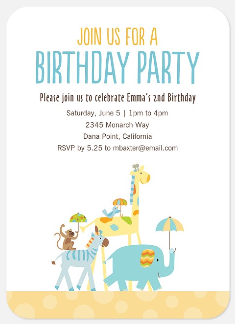 Animal Crackers Kids' Birthday Invitations