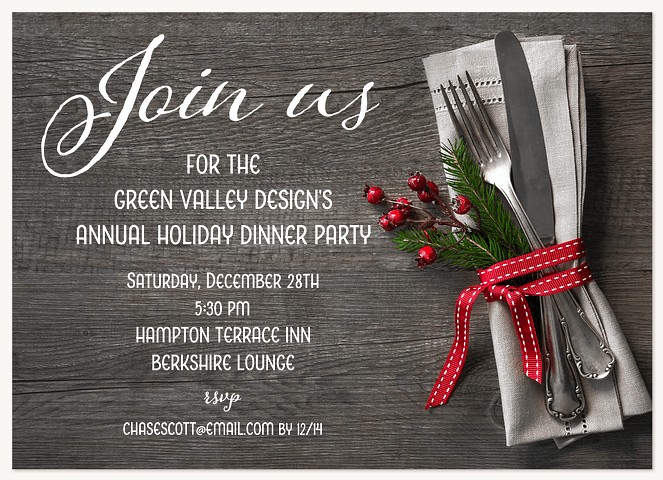 Rustic Cutlery Holiday Party Invitations