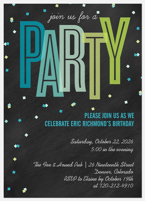 Confetti Squares Adult Birthday Invitations