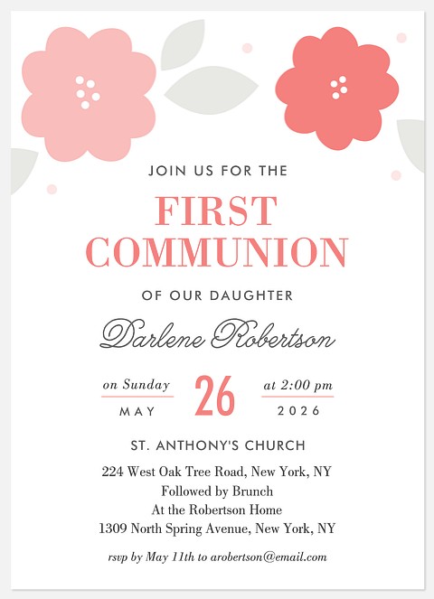Sweet Blooms First Communion Invitations