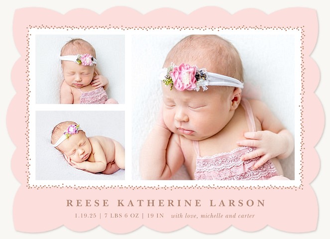 Dotted Frame Girl Baby Announcements