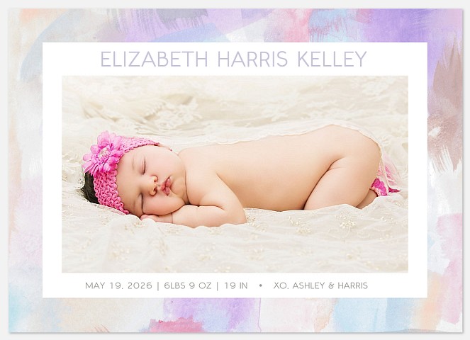 Vivid Watercolor Baby Birth Announcements