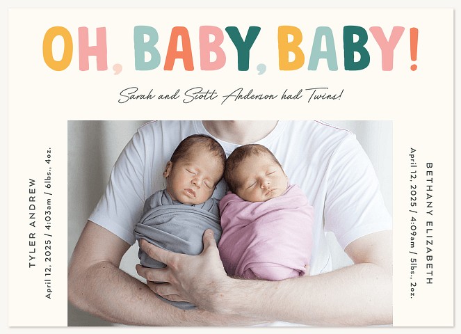 Oh Baby, Baby! Twin Birth Announcements