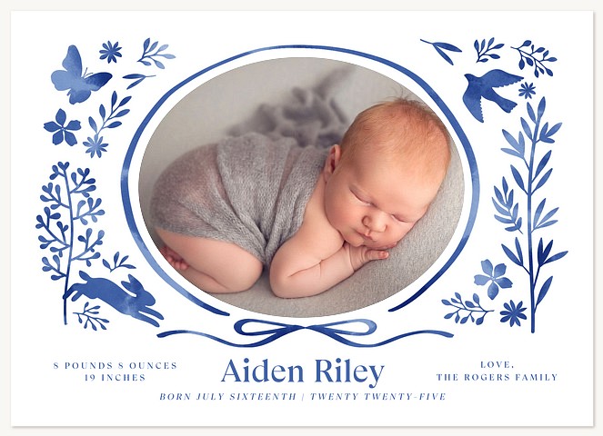 Deep Blue Forest Baby Announcements