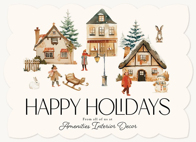 Watercolor Village Business Holiday Cards